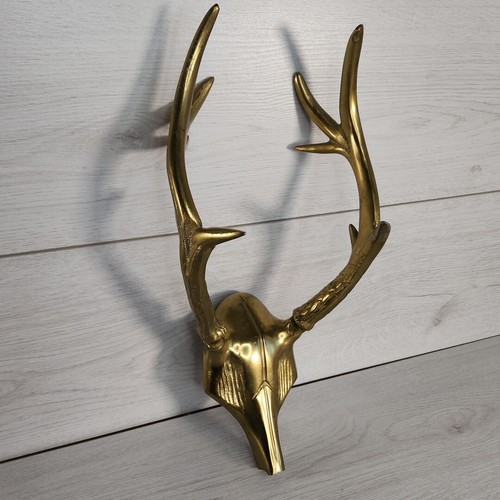 Brass stag antlers head wall - stag,