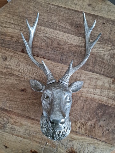 Wall mounted silver stag head - silver,